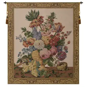 Jan Brueghel de Velours Floral with Fruits Vase Beige European Tapestry Wall Hanging 57x50 Inch Cotton Jacquard Woven Wall Tapestry