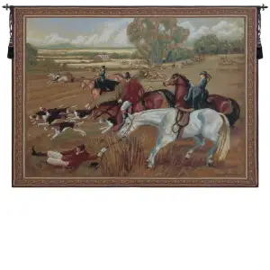 Fox Hunt Fiasco Tapestry Wall Hanging 38x52 Equestrian Hunting Scene Jacquard Woven Wall Art Home Decor