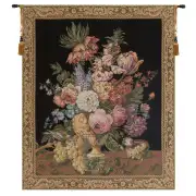 Brussels Bouquet Small Black European Tapestry Wall Hanging