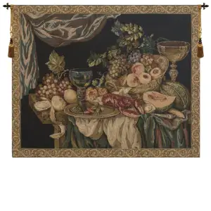 Alberto Passini Elegant Feast Setting Tapestry Wall Hanging 25 x 31 in Dining Still Life Jacquard Woven Wall Art
