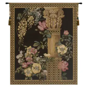 Jan Brueghel de Velours Brussels Bouquet Small Black European Tapestry Wall Hanging 30x26 Inch Cotton Jacquard Woven Wall Tapestry