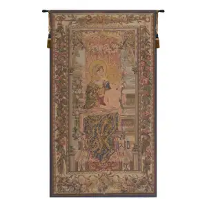 Madonna And Child Seated European Tapestry Wall Hanging 51x29 Cotton