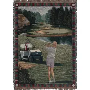 Ladies Golf Tour Jacquard Woven Afghan Tapestry Throw Blanket 70x50 Inch Golfer Decor