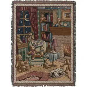 The Bears Den Jacquard Woven Afghan Tapestry Throw Blanket 70x50 Inch Bear Cabin Decor