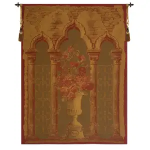 Rose Colonnade Red European Tapestry Wall Hanging 72x53 Inch Cotton Jacquard Woven Wall Tapestry