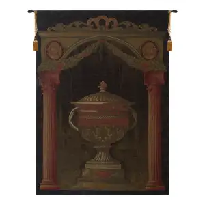 Olde World Filigree Urn Black Belgian Tapestry 74x55 Floral Urn Still Life Jacquard Woven Wall Hanging