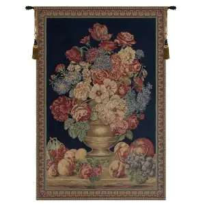 Vase on Blue Mini European Tapestry Wall Hanging 38x26 Inch Cotton Jacquard Woven Wall Tapestry
