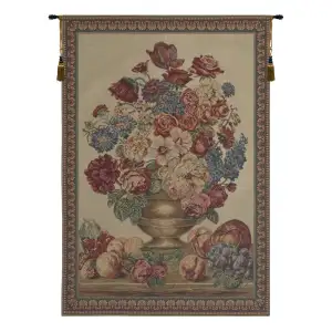Vase on Beige Mini European Tapestry Wall Hanging 38x26 Inch Cotton Jacquard Woven Wall Tapestry