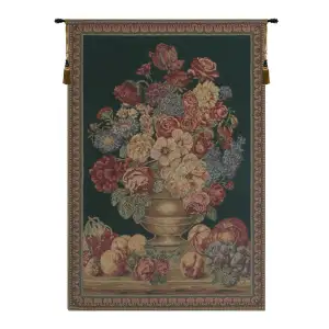 Vase on Green Mini European Tapestry Wall Hanging 38x25 Inch Cotton Jacquard Woven Wall Tapestry