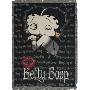 Boop Oop A Doop Jacquard Woven Afghan Tapestry Throw Blanket 70x50 Inch Vintage Decor