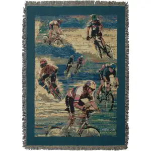 Cyclists Jacquard Woven Afghan Tapestry Throw Blanket 70x50 Inch Bicycle Sports Decor