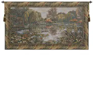 Giverny with Acantha Leaf Border European Tapestry 28x50 Claude Monet Garden Landscape Jacquard Woven Wall Art