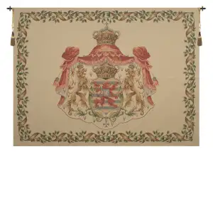 Lion Crest Beige Large European Tapestry 55 in. x 75 in. Heraldic Lion Coat of Arms Jacquard Woven Wall Hanging