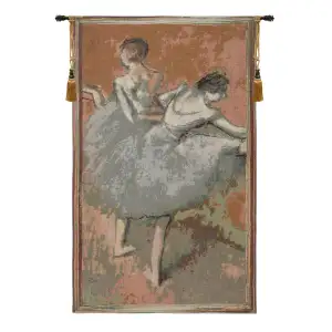 Figurative Ballet Dancers in Green Belgian Tapestry 41x25 Ballerina Dance Art Jacquard Woven Wall Hanging