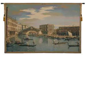 The Rialto Bridge Grand Canal Italian Tapestry Wall Hanging 38x54 Inch Cotton Jacquard Woven Wall Tapestry - B - H 24" x W 34"