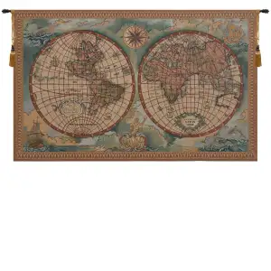 Antique Map Small Italian Tapestry Wall Hanging 24x42 Inch Cotton Jacquard Woven Wall Tapestry