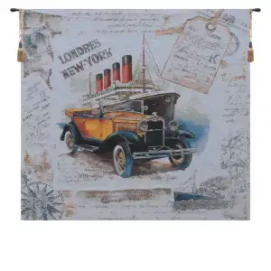 Londres New York Blue Belgian Tapestry Wall Hanging 31x33 London New York Cityscape Jacquard Woven Wall Art