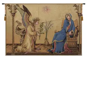 Simone Martini Annunciazione Religious Tapestry Wall Hanging 35 x 52 in Annunciation Christian Renaissance Jacquard Woven Wall Art