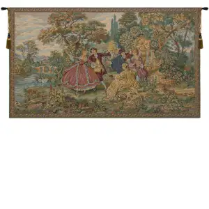 Francois Boucher Minuetto Piccolo Tapestry Wall Hanging 26 x 45 in Rococo Dance Scene Jacquard Woven Wall Art