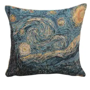 Vincent Van Gogh Starry Night Small Tapestry Pillow Cover 14x14 Inch Cotton Jacquard Woven Cushion Cover