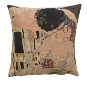 Gustav Klimt Le Baiser Tapestry Pillow Cover 18x18 Inch Cotton Jacquard Woven Cushion Cover