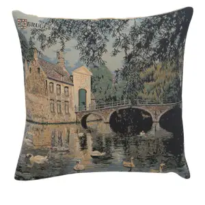 Vintage Beuguinage Tapestry Pillow Cover 18x18 Inch Cotton Jacquard Woven Cushion Cover
