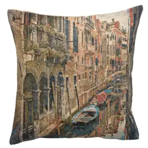 Vintage Venice Large Tapestry Pillow Cover 18x18 Inch Cotton Jacquard Woven Cushion Cover