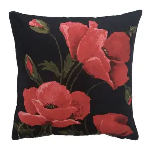 Floral Poppies Large Tapestry Pillow Cover 18x18 Inch Cotton Jacquard Woven Cushion Cover