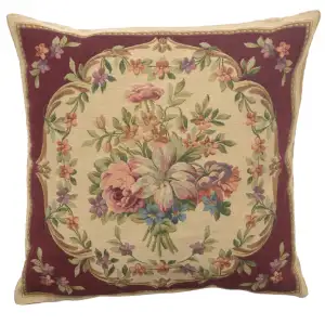 Floral Bouquet Red Tapestry Pillow Cover 18x18 Inch Cotton Jacquard Woven Cushion Cover