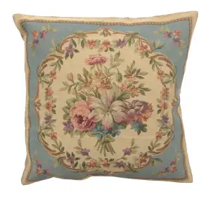 Floral Bouquet Blue Tapestry Pillow Cover 18x18 Inch Cotton Jacquard Woven Cushion Cover