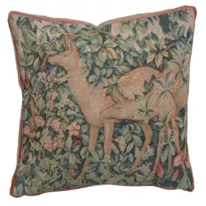 Two Does in a Forest French Tapestry Pillow Cover 14x14 Cotton Jacquard Woven Cushion Cover