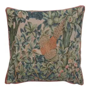 Pheasant in a Forest French Tapestry Pillow Cover 14x14 Cotton Jacquard Woven Cushion Cover