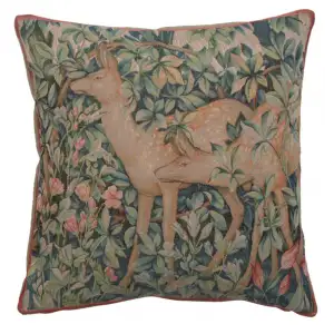 Two Does in a Forest French Tapestry Pillow Cover 19x19 inch Cotton Jacquard Woven Cushion Cover