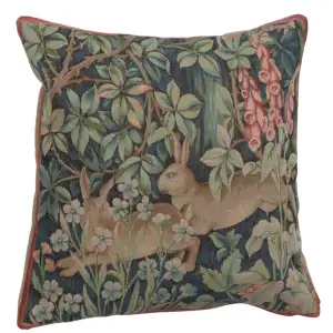 Two Hares in a Forest French Tapestry Pillow Cover 19x19 inch Cotton Jacquard Woven Cushion Cover