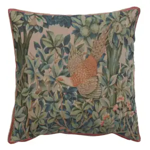 Pheasant in a Forest French Tapestry Pillow Cover 19x19 inch Cotton Jacquard Woven Cushion Cover