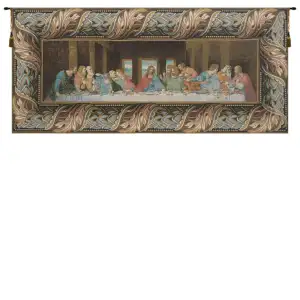 Leonardo da Vinci Last Supper Border Vintage Tapestry Wall Hanging 25 x 56 Christian Renaissance Religious Jacquard Woven Wall Art