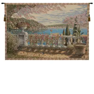 Alberto Passini Giardino Sul Lago Italian Tapestry Wall Hanging 34x53 Inch Cotton Jacquard Woven Wall Tapestry