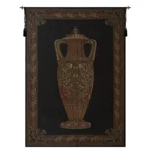 Amphora Chenille Black with Border Belgian Tapestry 76x54 Classical Urn Decorative Jacquard Woven Wall Hanging Home Decor