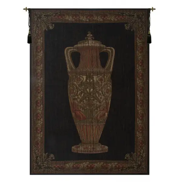 Amphora Chenille Black with Border European Tapestry Wall Hanging