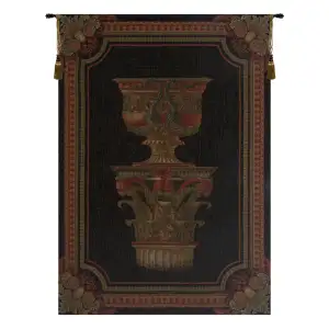 Urn on Pillar Black Small European Tapestry Wall Hanging 52x35 Inch Cotton Jacquard Woven Wall Tapestry