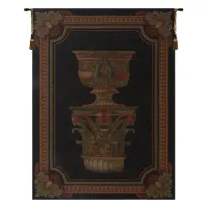 Urn on Pillar Black Large European Tapestry Wall Hanging 72x51 Inch Cotton Jacquard Woven Wall Tapestry