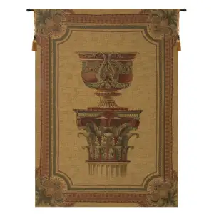 Urn on Pillar Gold Large European Tapestry Wall Hanging 72x51 Inch Cotton Jacquard Woven Wall Tapestry