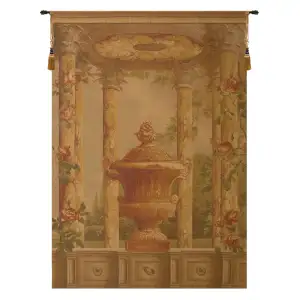 Urn with Columns Brown Belgian Tapestry 72x53 Classical Floral Urn Architectural Jacquard Woven Wall Hanging