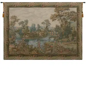 Swan in the Lake Medium with Border Italian Tapestry 47x64 Romantic Swan Landscape Jacquard Woven Wall Hanging