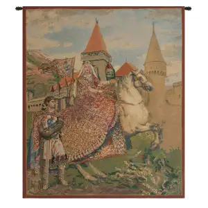 Vintage Sir Lancelot & Guinevere Renaissance Tapestry Wall Hanging 53 x 45 Medieval Arthurian Romance Jacquard Woven Wall Art