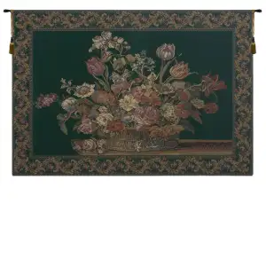 The Vase in Green European Tapestry Wall Hanging 35x52 Inch Cotton Jacquard Woven Wall Tapestry