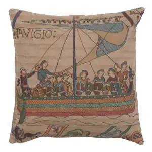 Bayeux The Boat Large Tapestry Pillow Cover 19x19 Inch Cotton Jacquard Woven Cushion Cover