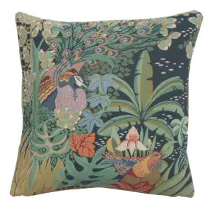 Anne Leurent Jungle and Two Birds Tapestry Pillow Cover 19x19 Inch Cotton Jacquard Woven Cushion Cover