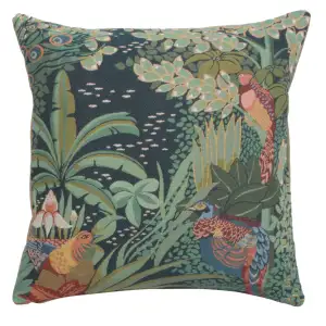 Anne Leurent Jungle and Three Birds Tapestry Pillow Cover 19x19 Inch Cotton Jacquard Woven Cushion Cover