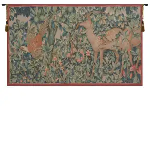 William Morris Pheasant and Doe Tapestry Wall Hanging 18 x 32 in Arts and Crafts Woodland Jacquard Woven Wall Art - A - H 18" x W 32"